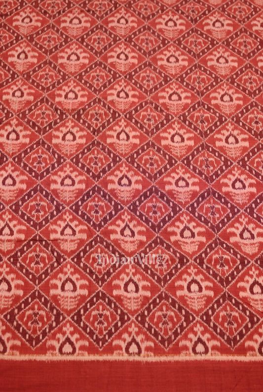 Brick Red Tribal Theme Sambalpuri Odisha Ikat Cotton Fabric 