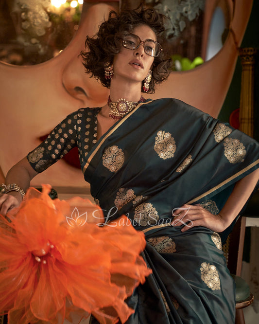 Green Satin Weaving Banarasi Silk Saree