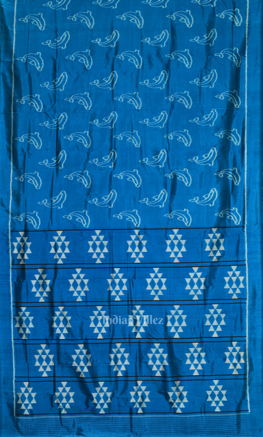 Blue Copper sulphate Dolphin Theme Contemporary Designer Silk Saree
