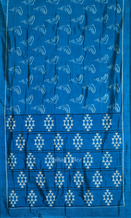 Blue Copper sulphate Dolphin Theme Contemporary Designer Silk Saree
