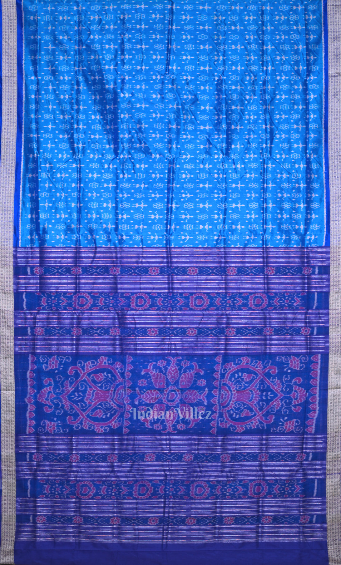 Navy Blue Tribal Theme Odisha Ikat Sambalpuri Silk Saree 