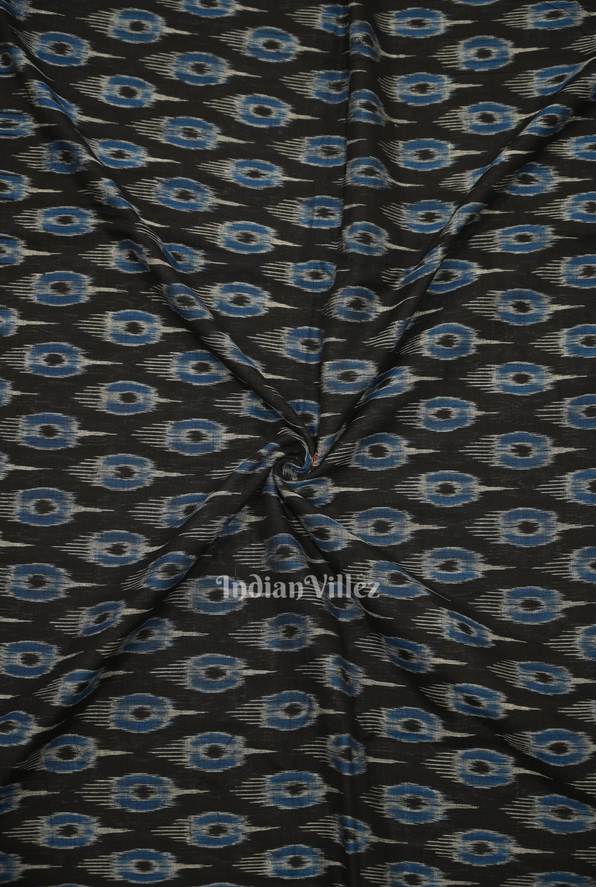 Black Blue Mayur Motif Odisha Ikat Sambalpuri Cotton Fabric