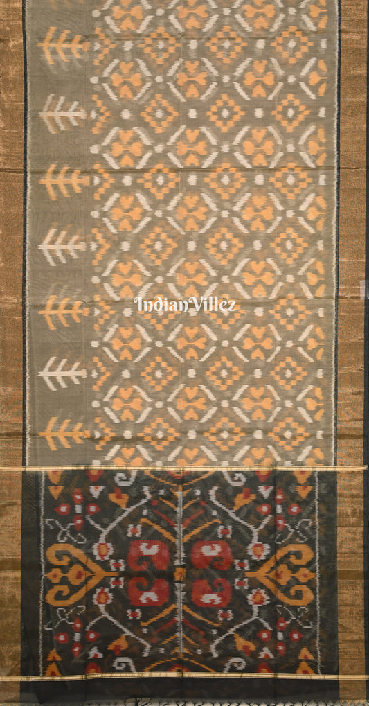 Grey Black Pochampally Ikat Silk Cotton (Sico) Saree 