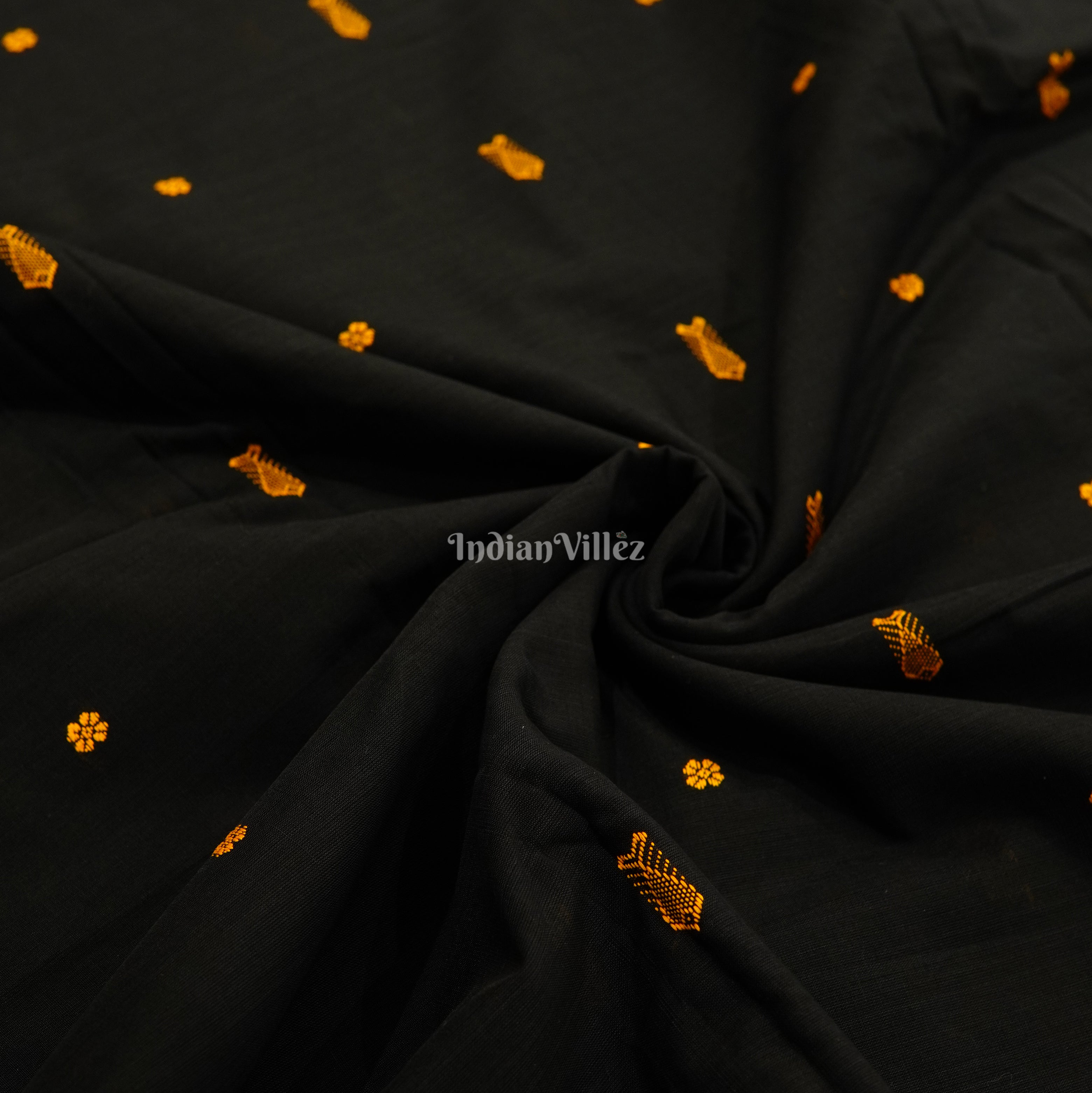 Black Fish & Flower Motif Bomkai Cotton Fabric – IndianVillèz