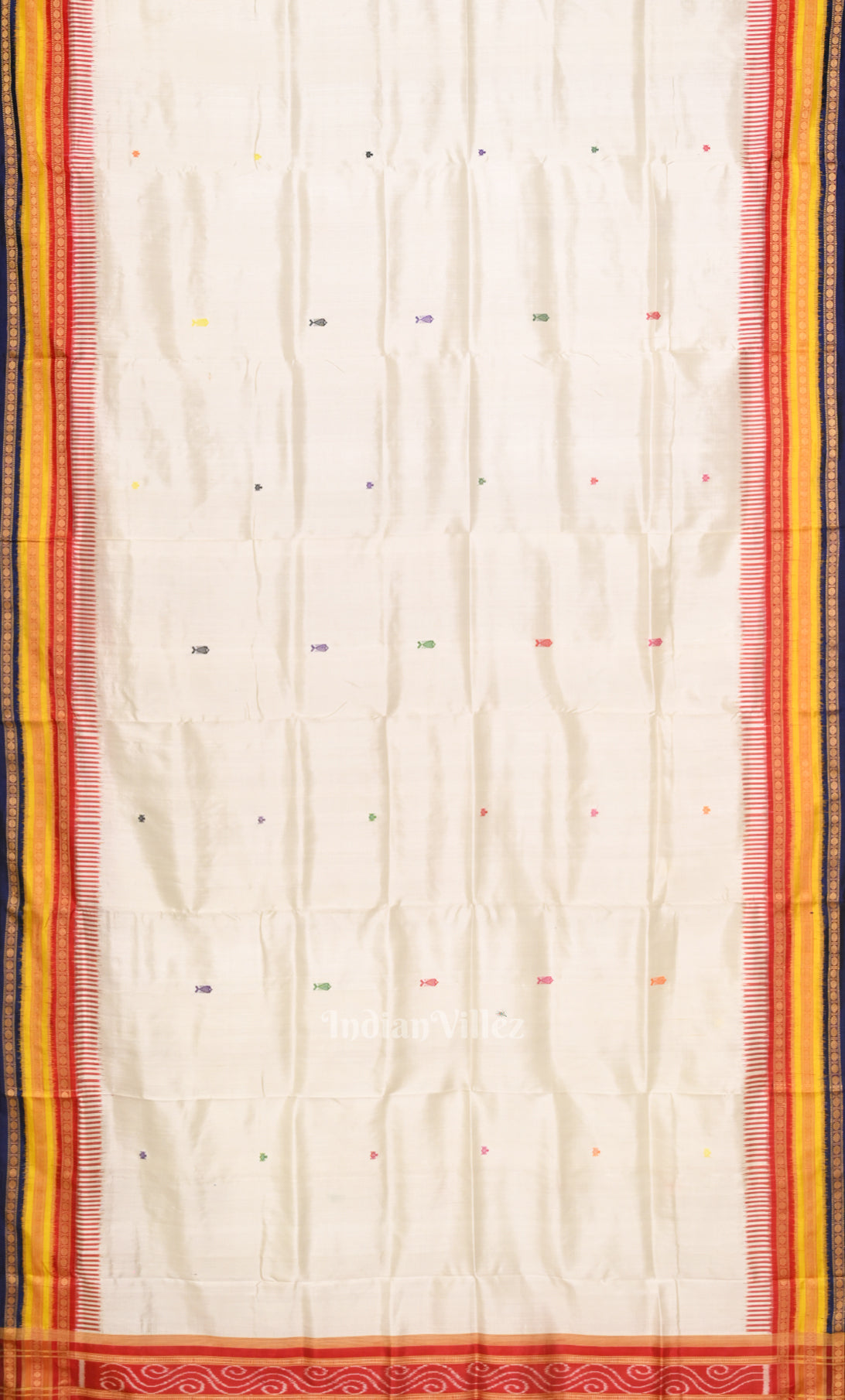 white with Multicolour Kathiphera Khandua Silk Saree