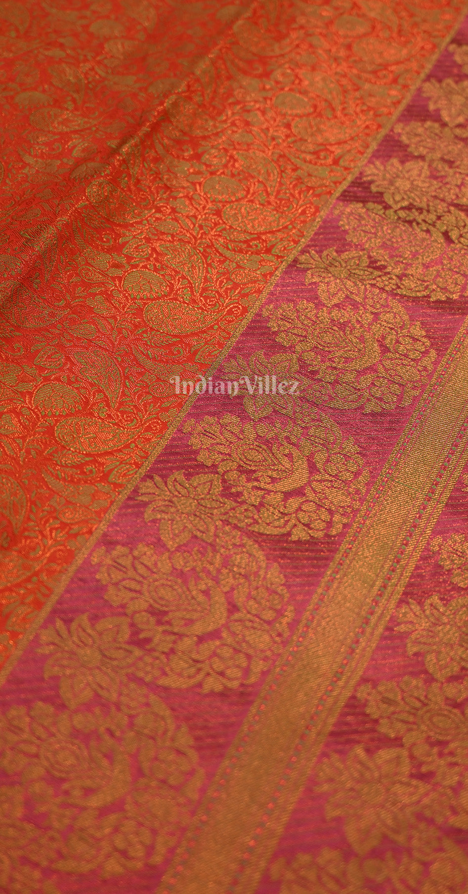 Red Magenta Pink Floral Design Kanjivaram Silk Saree with Brocade Work 