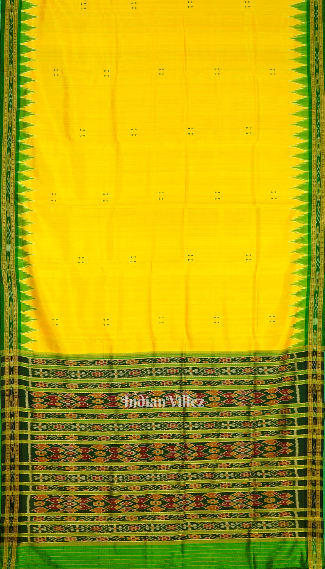 Yellow Butta Design Odisha Ikat Khandua Silk Saree