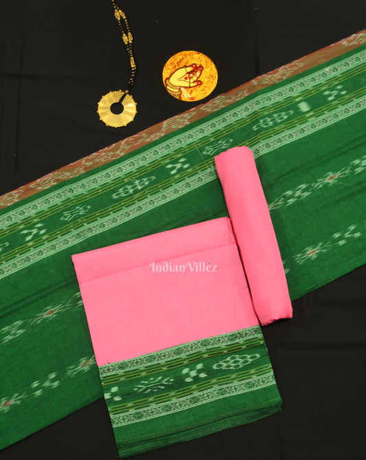 Forest Green Pink Pasapali Sambalpuri Cotton Dress set with Dupatta 