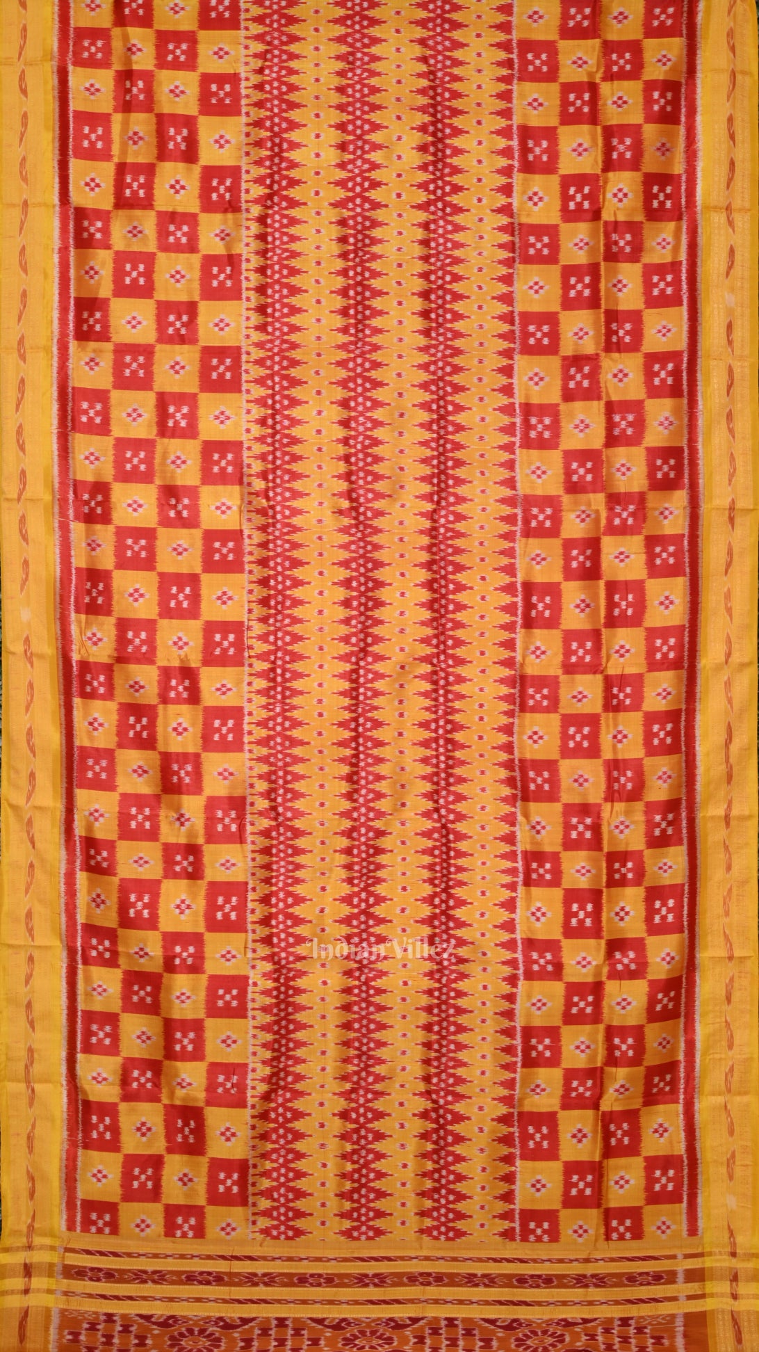 Yellow Red Pasapali Odisha Ikat Khandua Silk Saree 