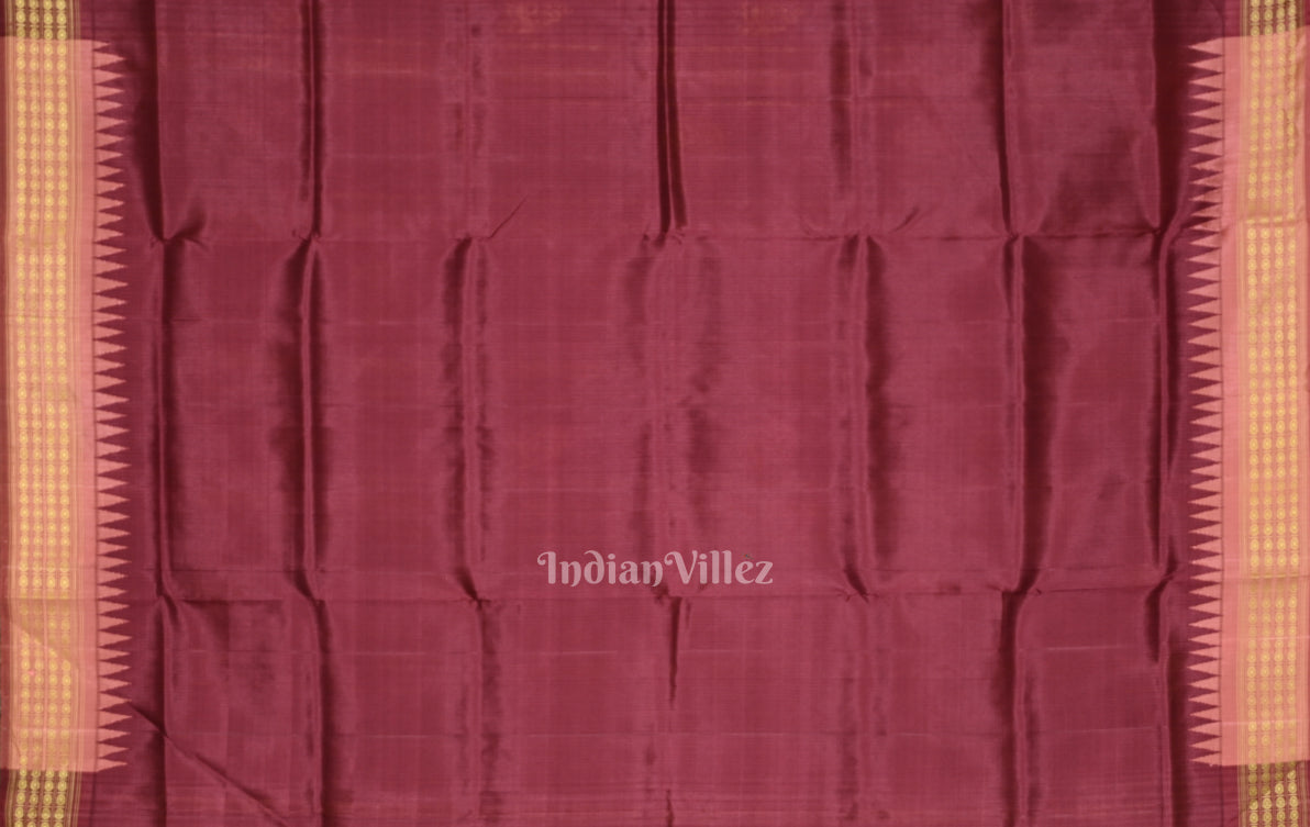Peach Maroon Double Pallu Berhampuri Silk Saree