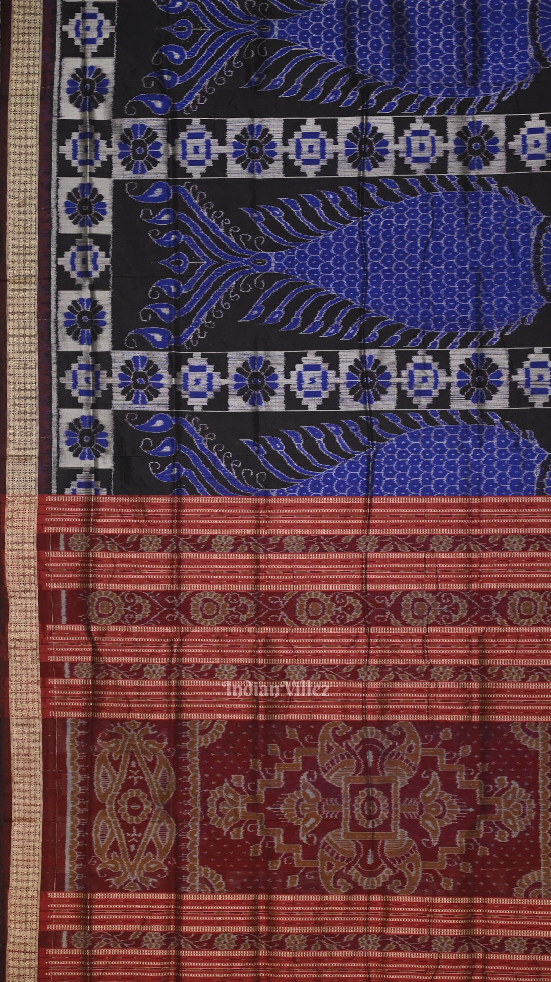 Blue Maroon Fish Motif Odisha Handloom Sambalpuri Silk Saree 