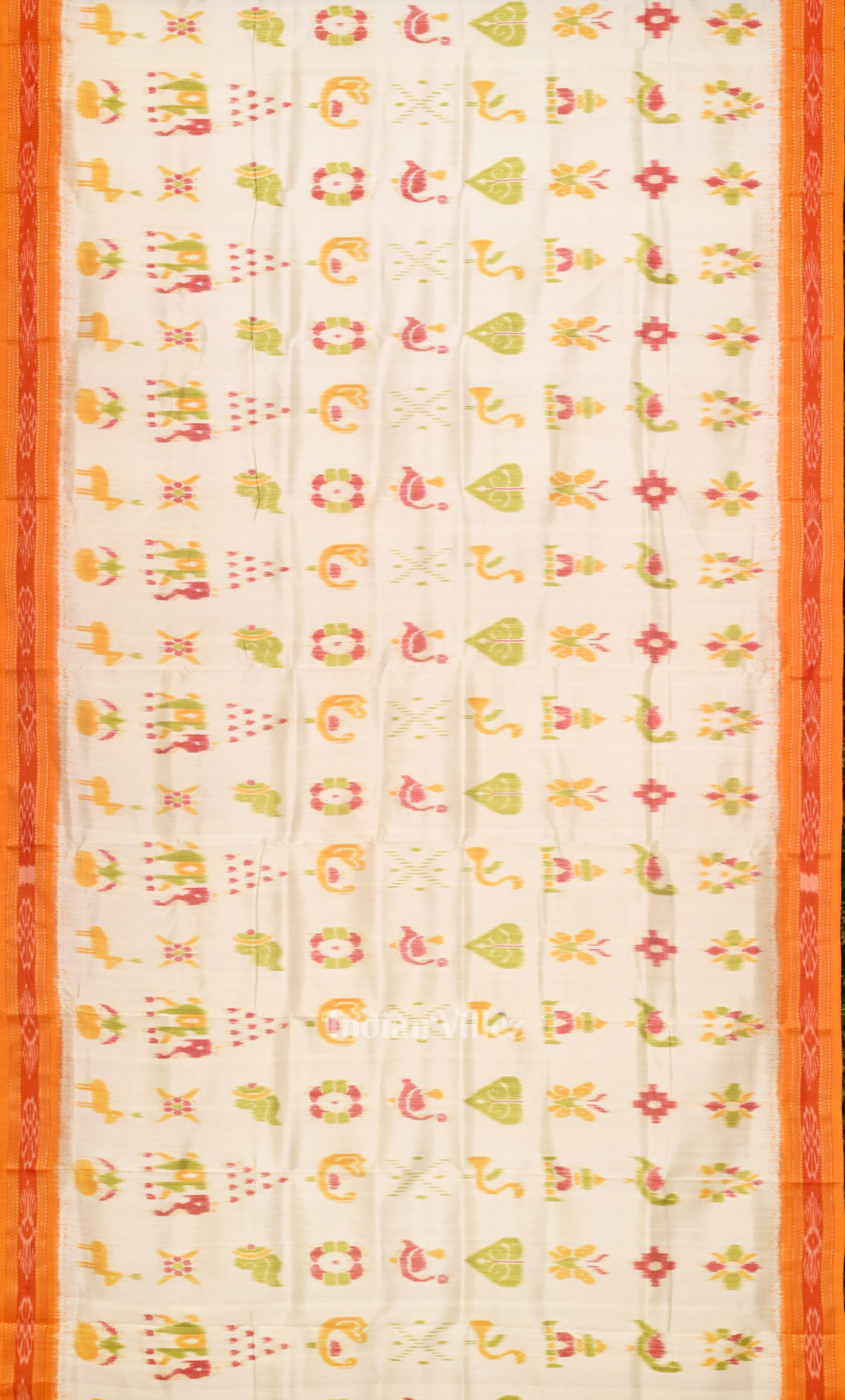 White Red Nabarangi Nabakothi Odisha Ikat Khandua Silk Saree with Nartaki Anchal