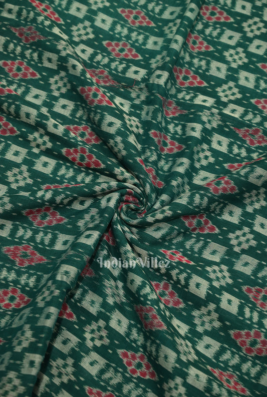 Green Floral Theme Sambalpuri Ikat Cotton Fabric 