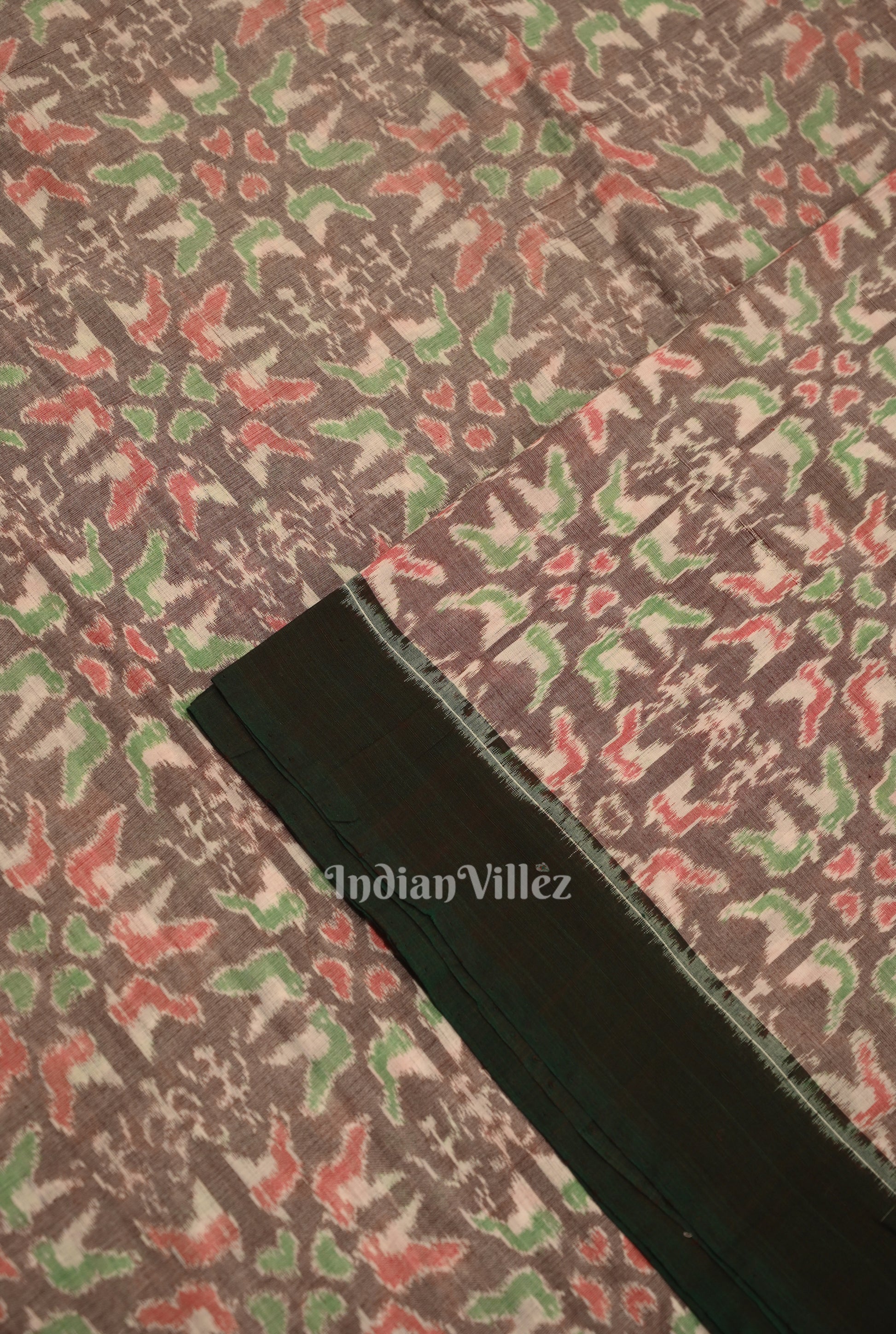 Light Coffee Tribal Flower Theme Sambalpuri Ikat Cotton Fabric 