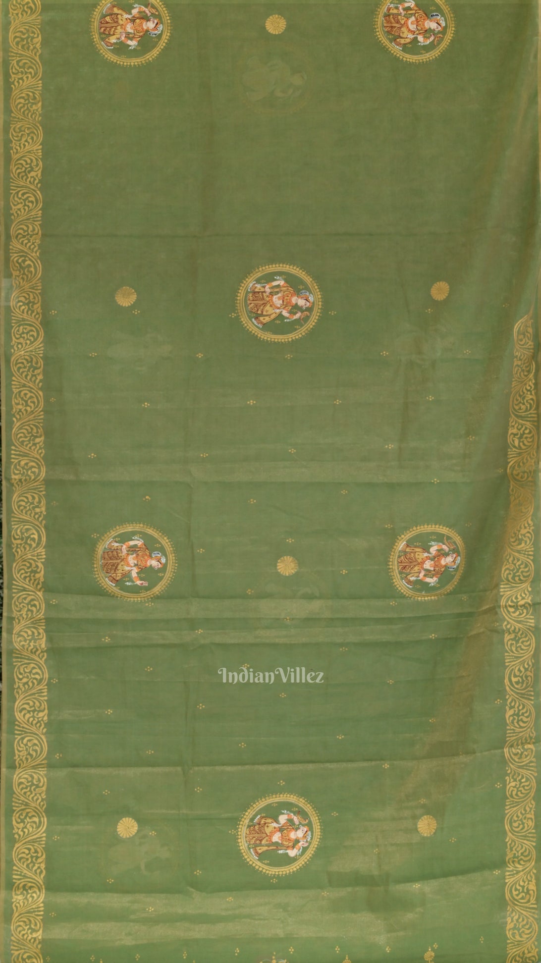 Green Shringar Ras Hand- Painted Pattachitra Saree