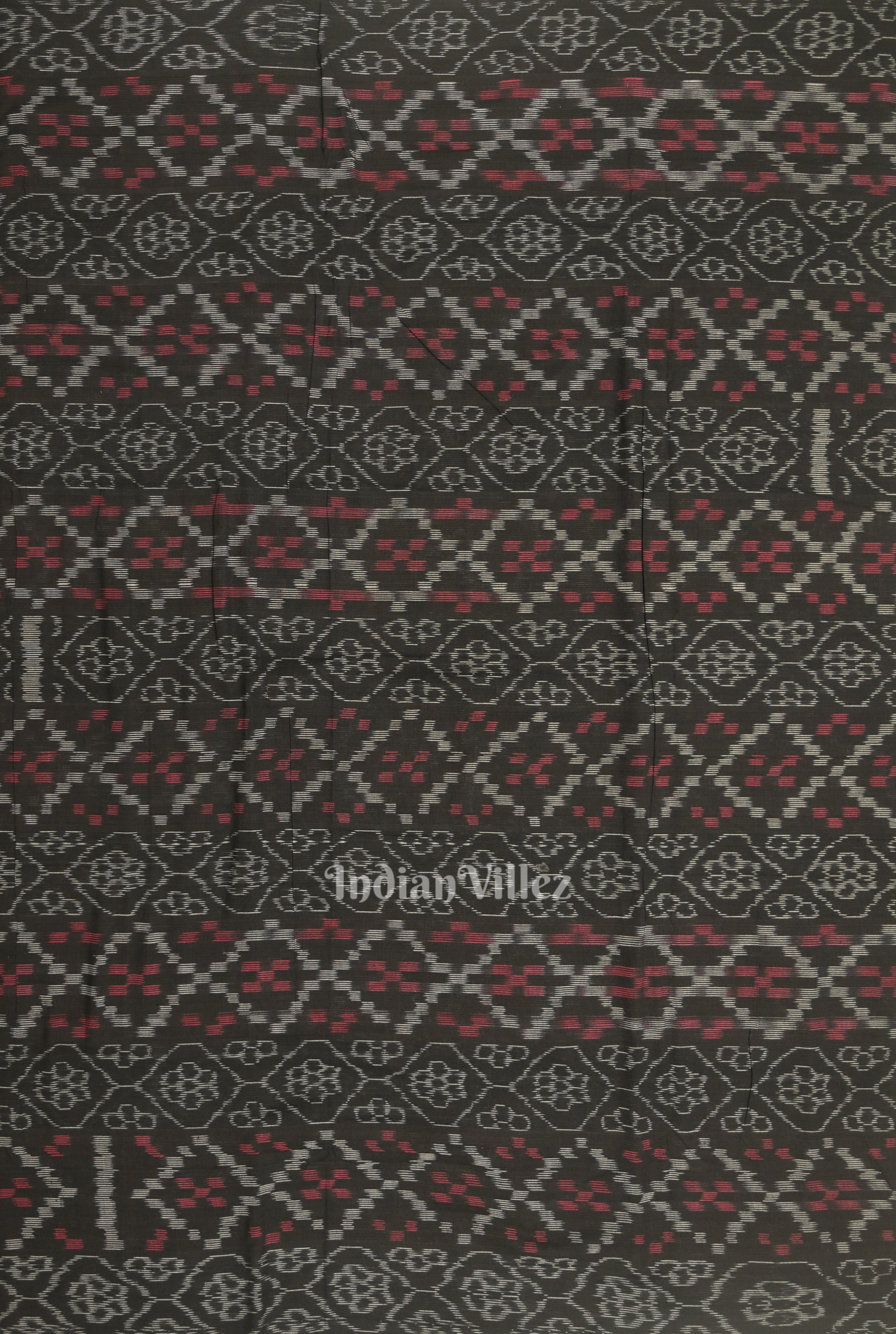 Black Flower Pasapali Sambalpuri Odisha Ikat Cotton Fabric