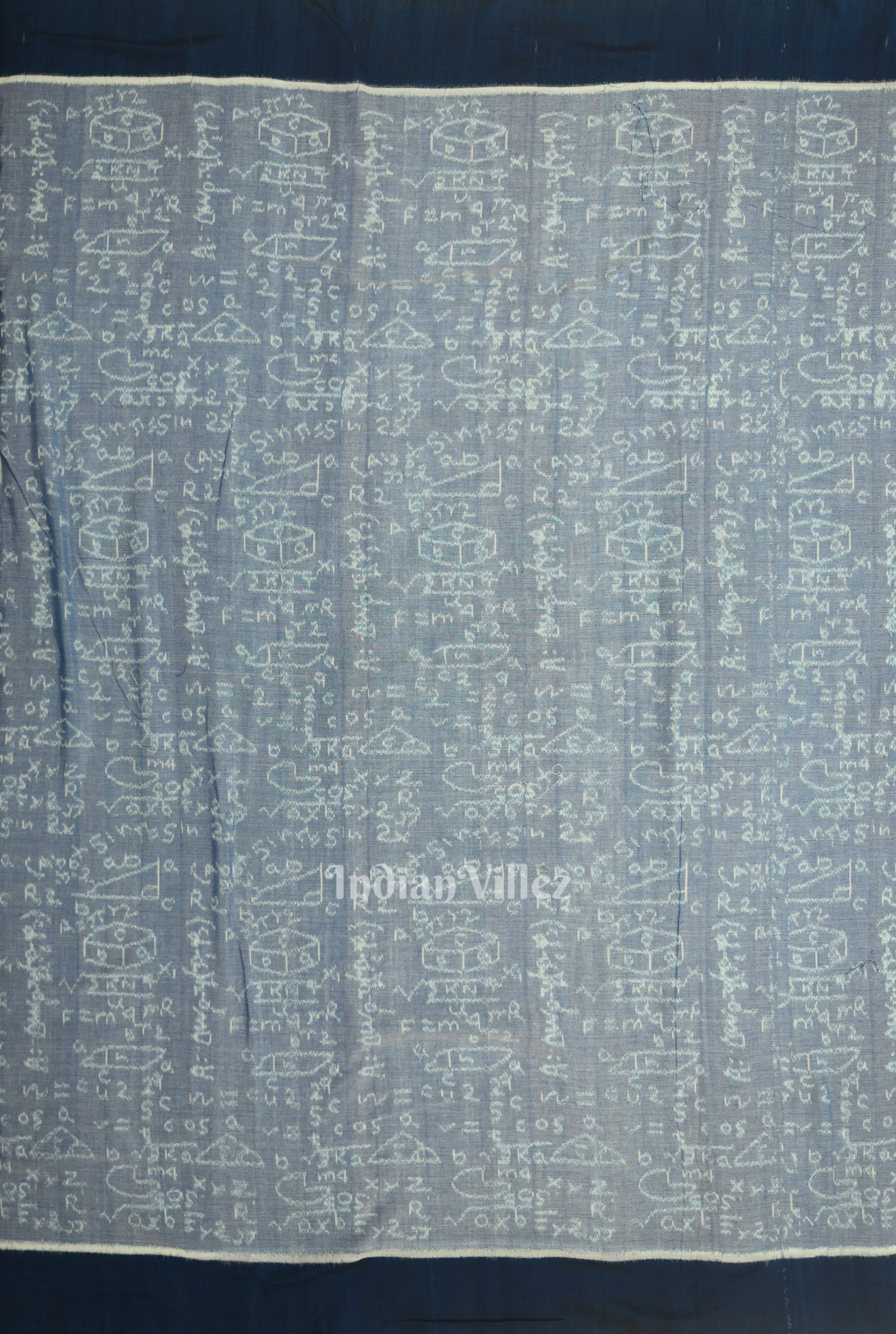 Light Blue Dual Tone  Mathematics Theme Sambalpuri Odisha Ikat Cotton Fabric 