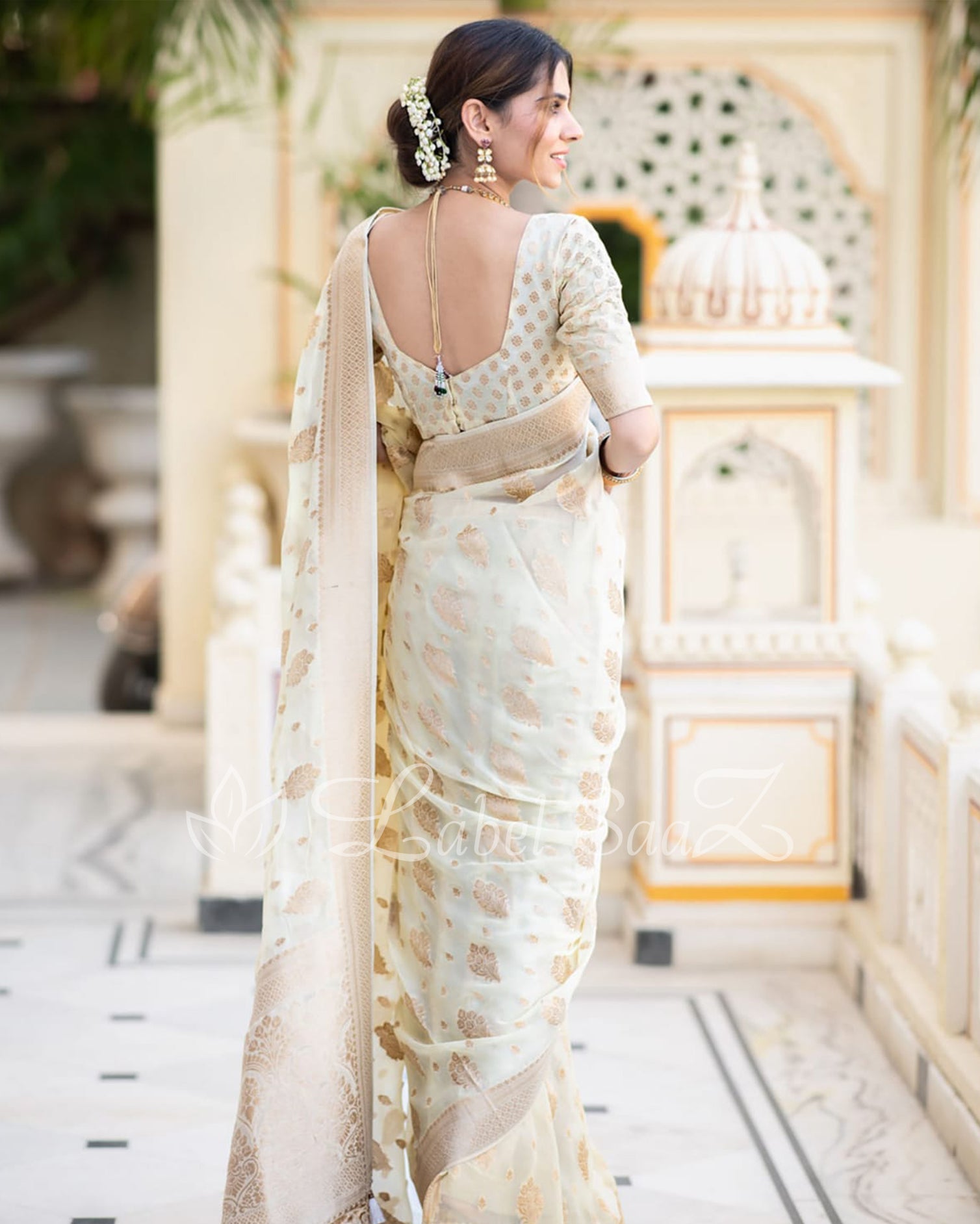 White Handwoven Georgette Banarasi Saree