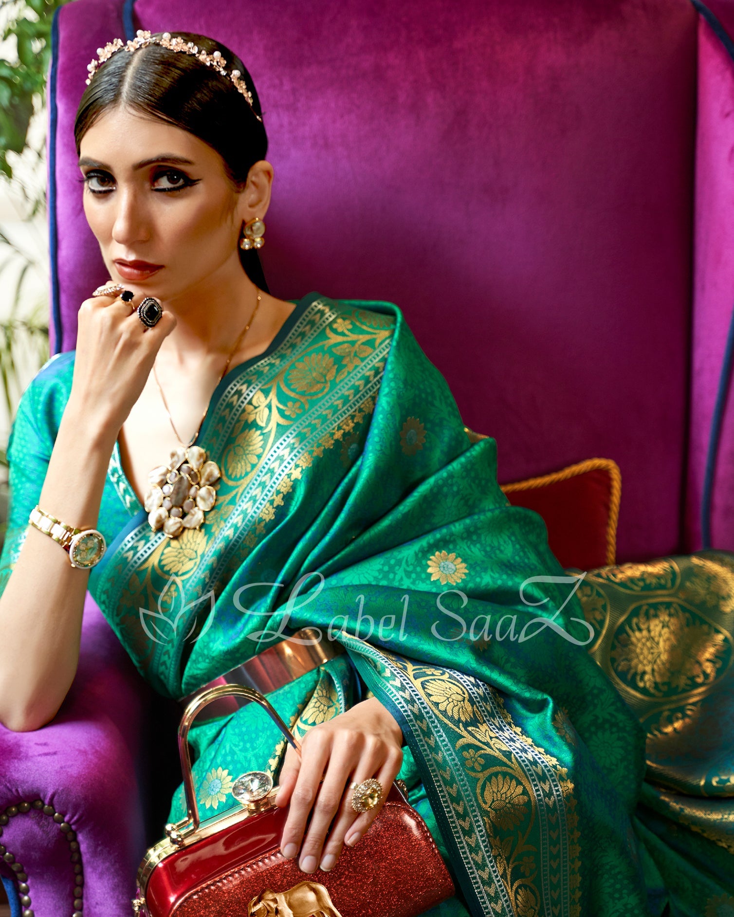 Rama Green Pure Handloom Katan Banarasi Saree