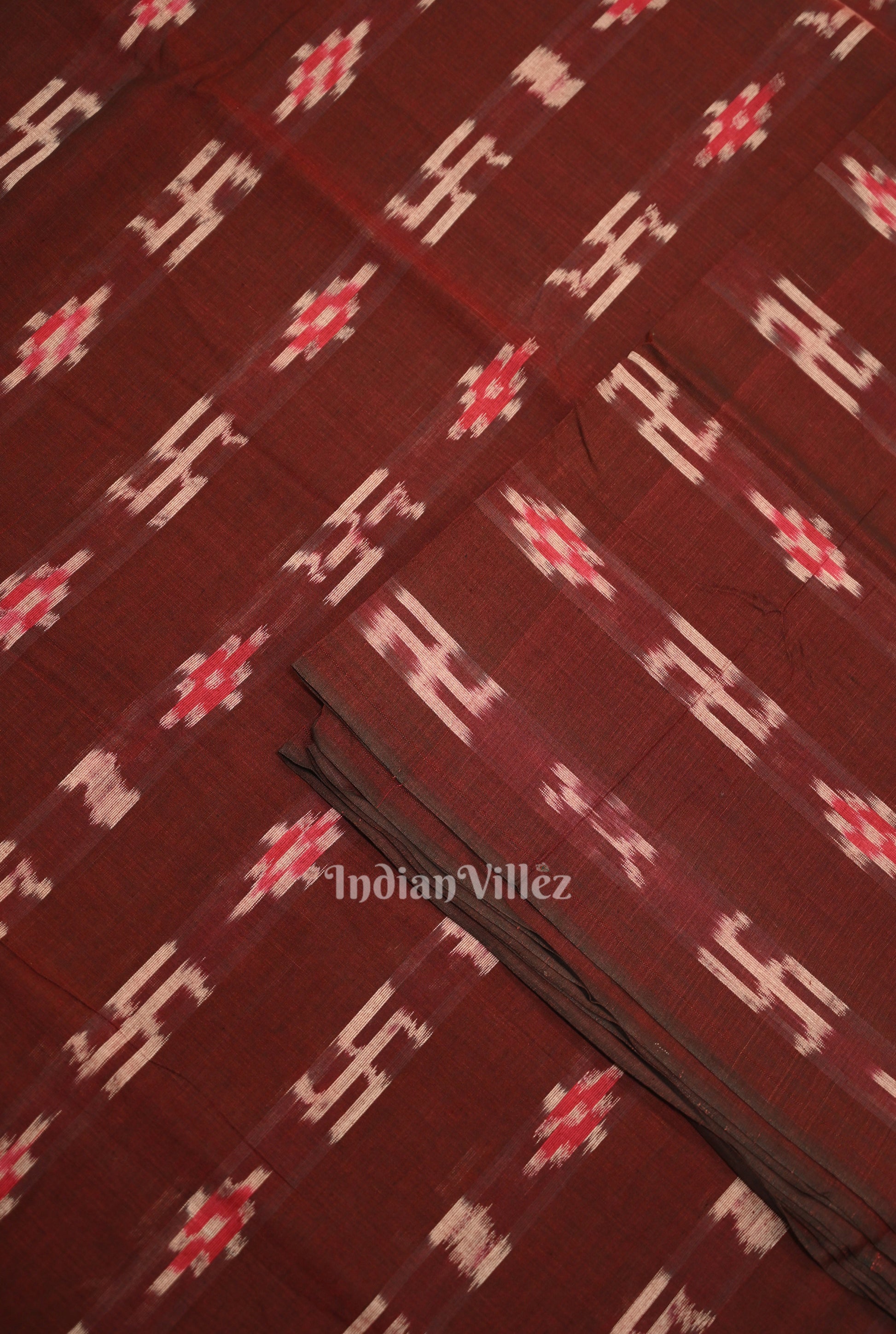 Maroon Swastik Sambalpuri Ikat Cotton Fabric
