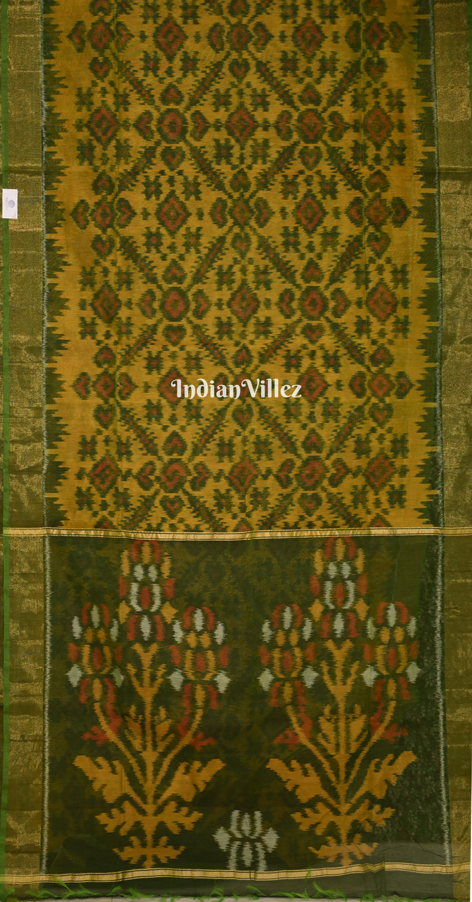 Yellow Green Pochampally Ikat Silk Cotton (Sico) Saree 
