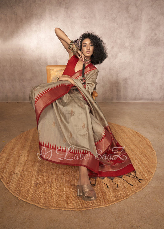  Grey Bhagalpuri Weaving Silk Saree 