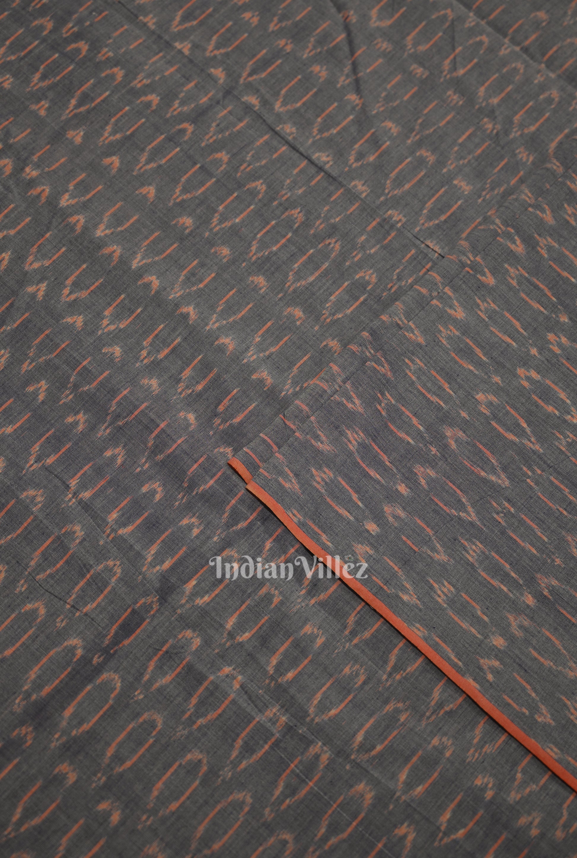 Cement Gray Geometric Pochampally Ikat Cotton Fabric