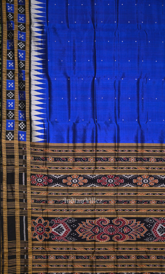 Royal Blue Black Pasapali Border Odisha Ikat Khandua Silk Saree