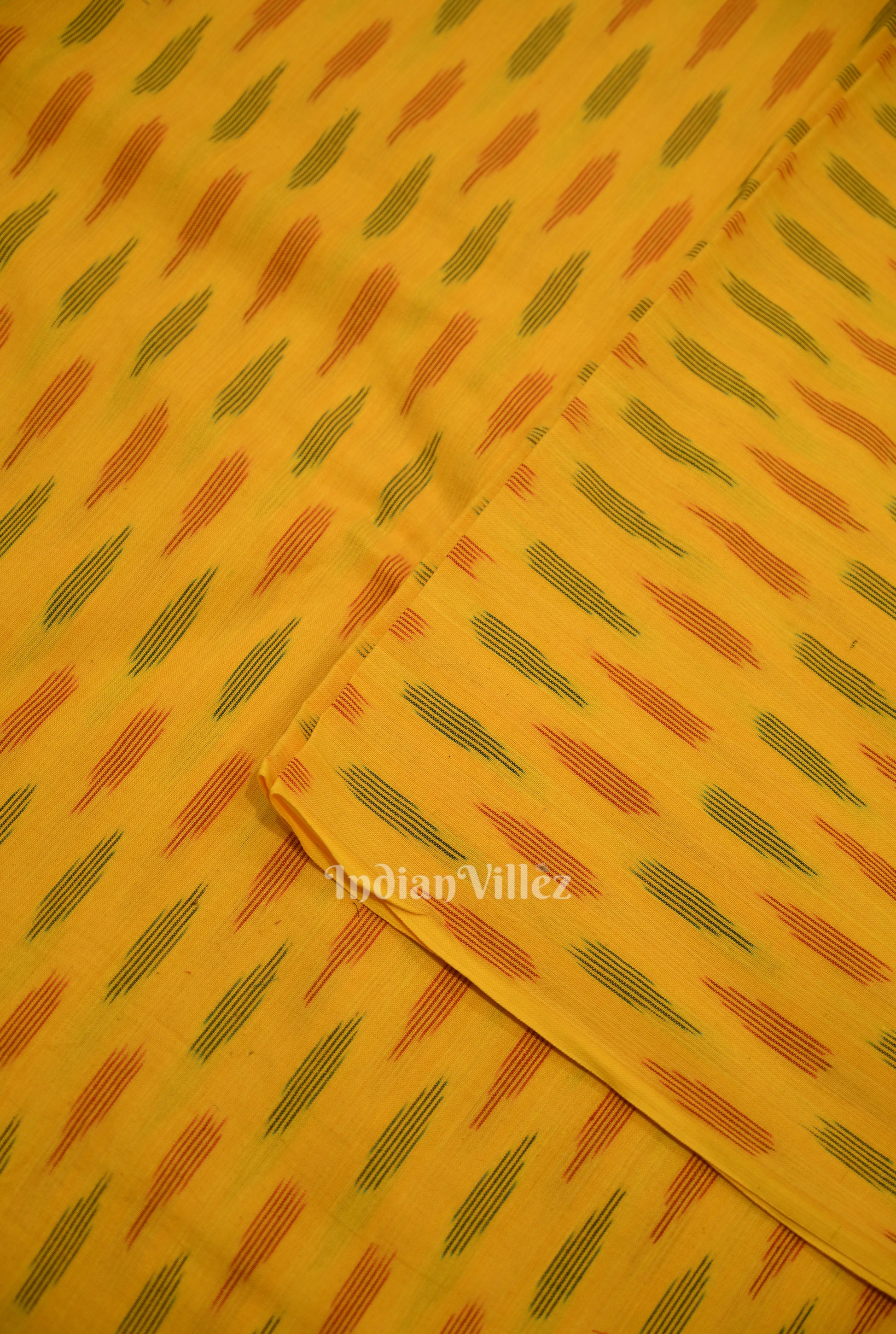 Deep Yellow Pochampally Ikat Cotton Fabric