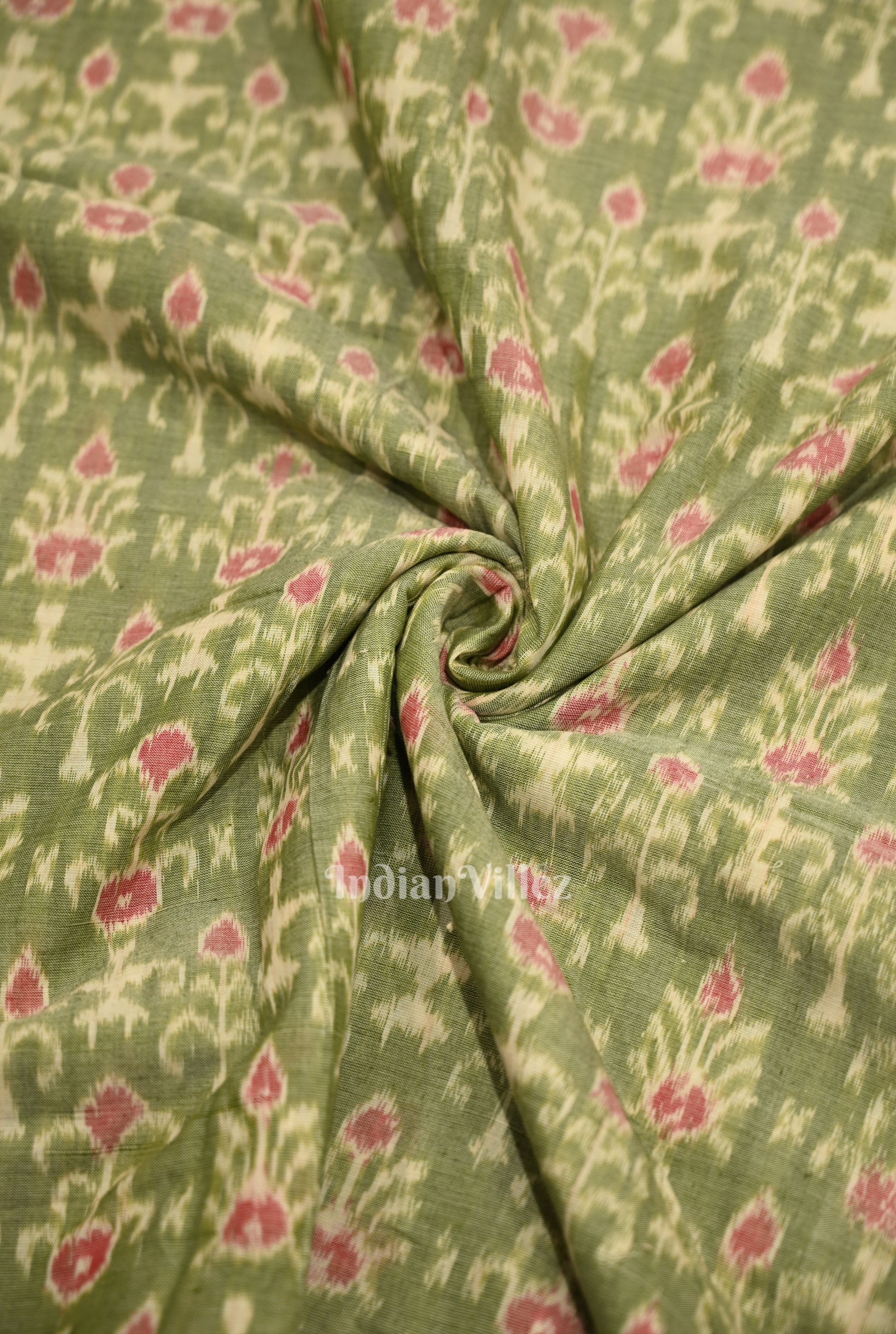 Mehendi Green Tribal Theme Sambalpuri Odisha Ikat Cotton Fabric