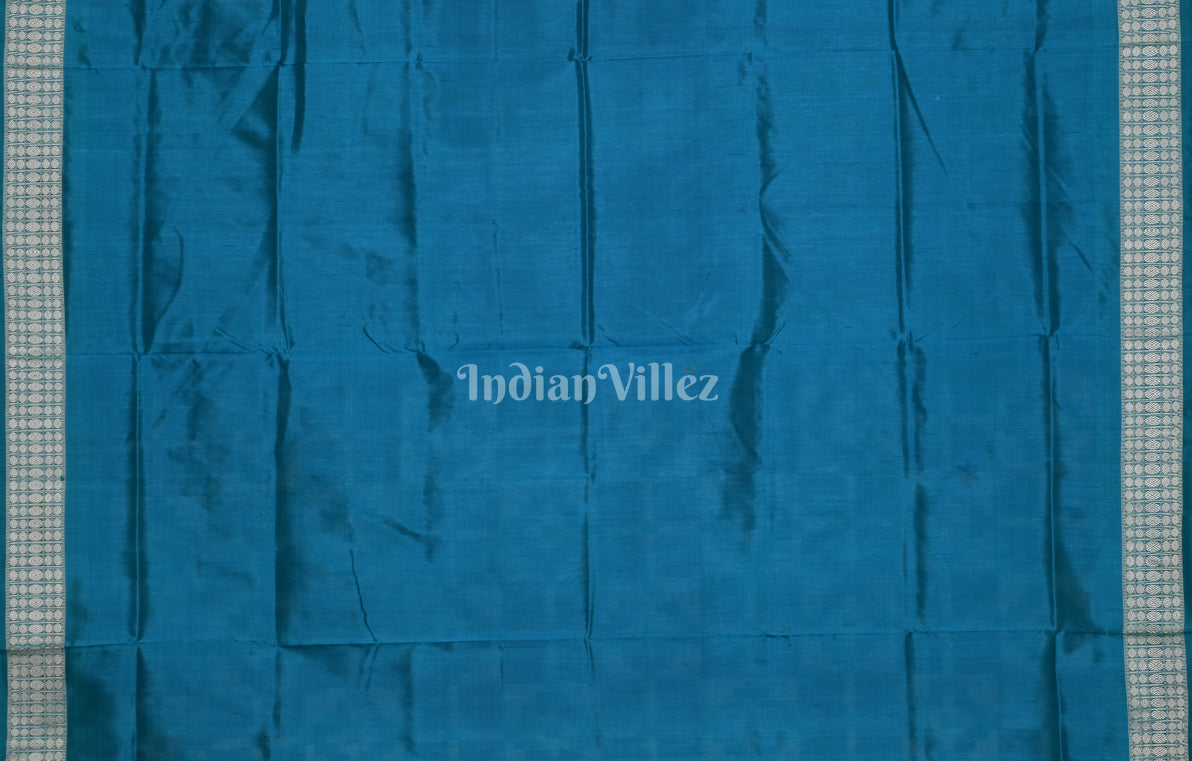 White Blue Telia Rumal Odisha Ikat Sambalpuri Silk Saree 