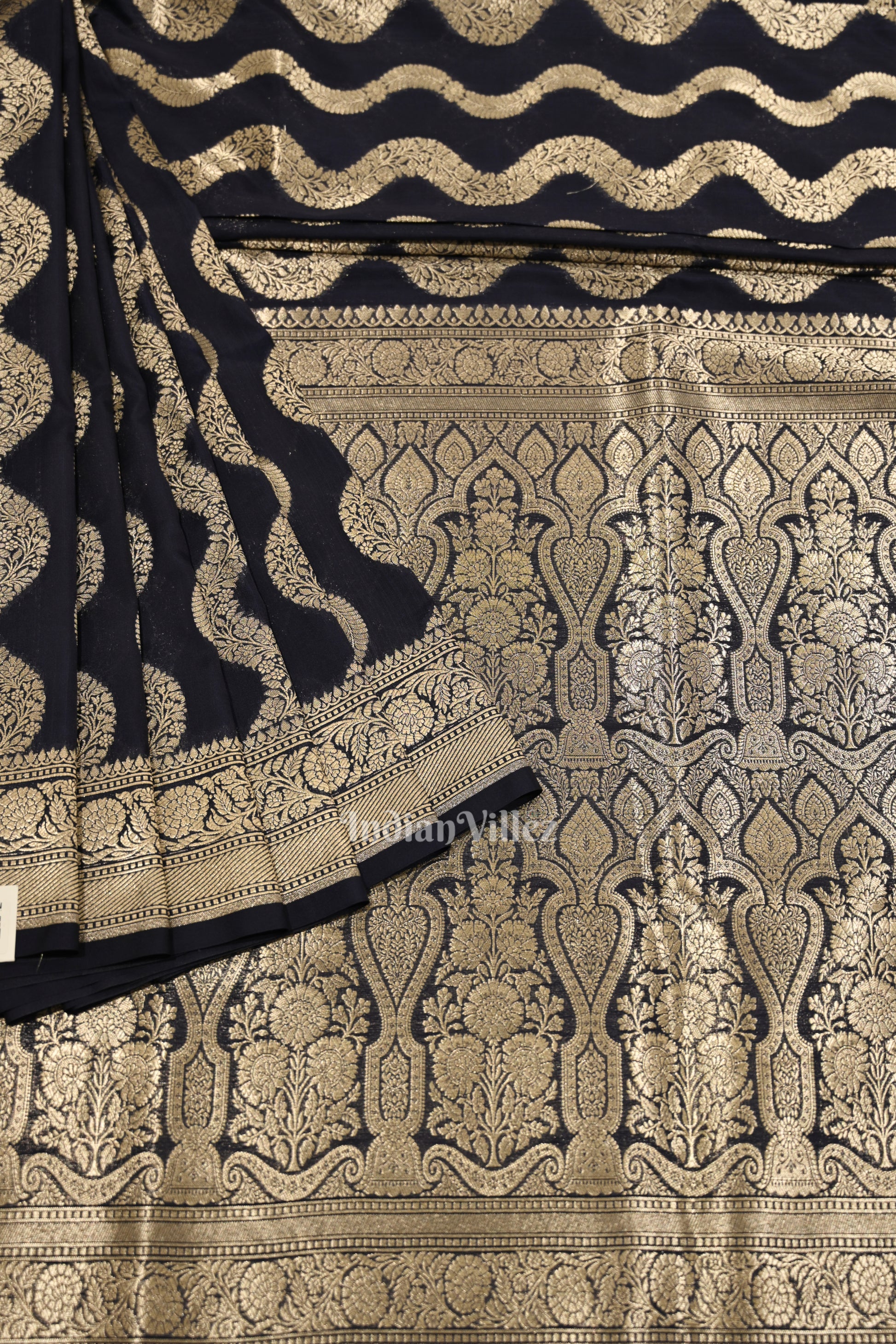 Navy Blue Meenakari Mashru Satin Silk Banarasi Saree 