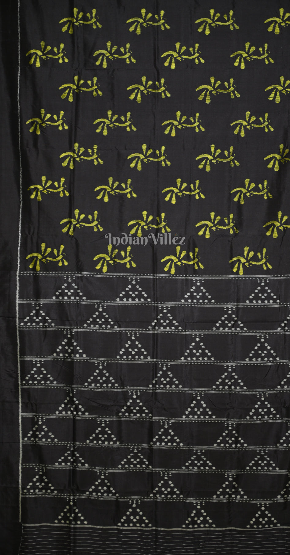 Neon Green Black Bird Motif Contemporary Designer Silk Saree