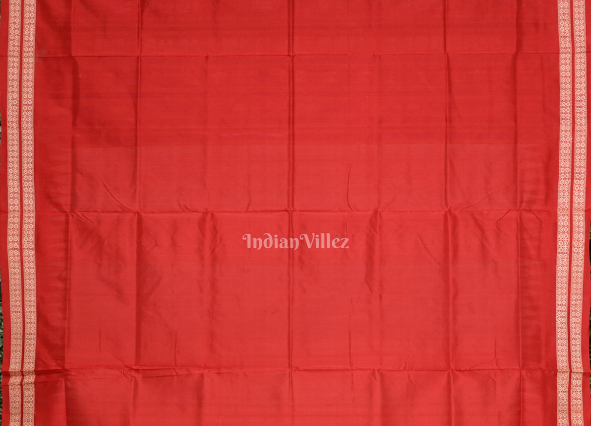 Exclusive White Red Nila Chakra Bomkai Sambalpuri Ikat Silk Saree