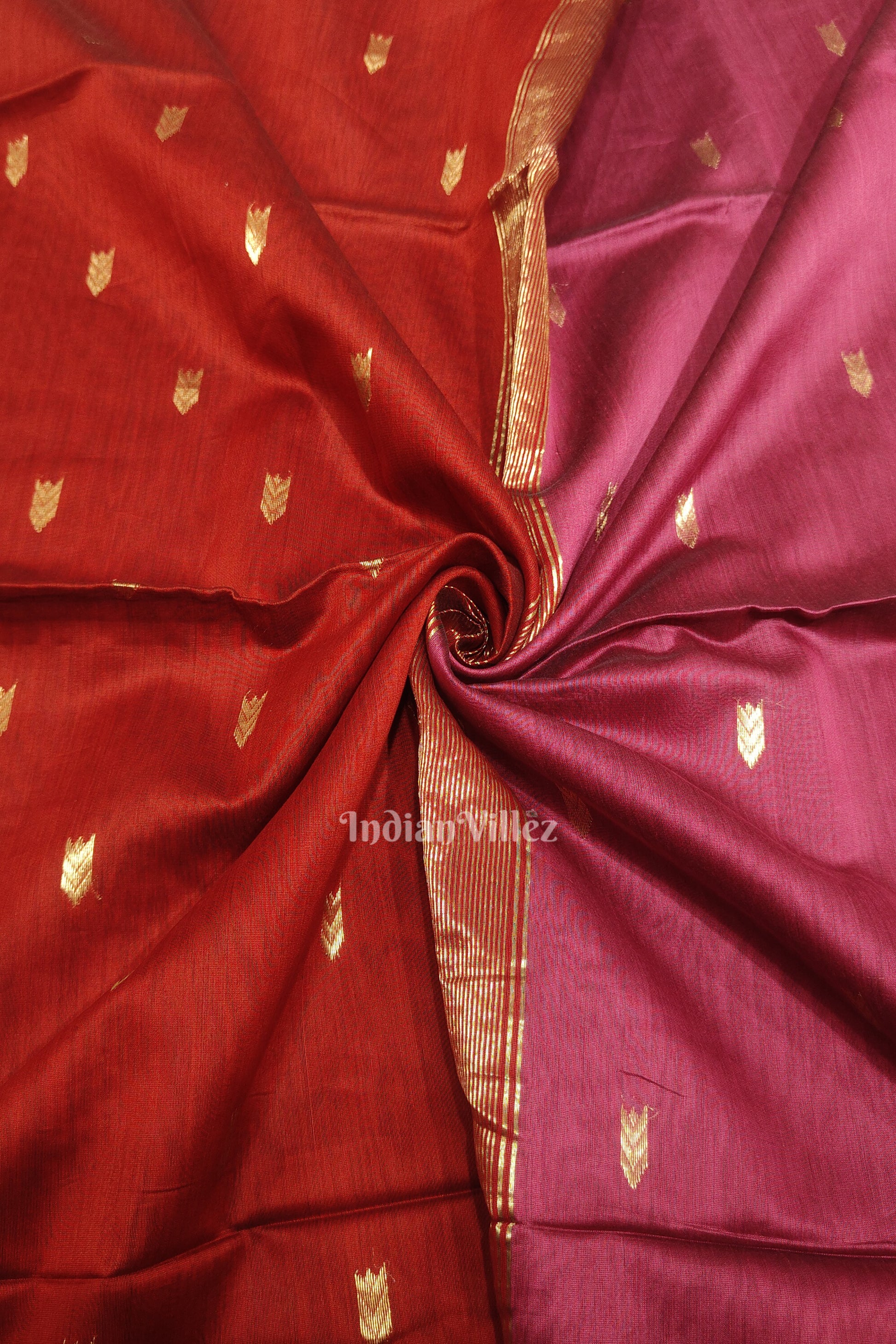 Rani Pink & Gold Pure Silk Cotton Maheshwari Saree