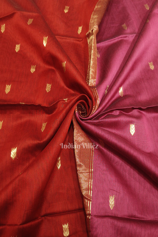 Rani Pink & Gold Pure Silk Cotton Maheshwari Saree