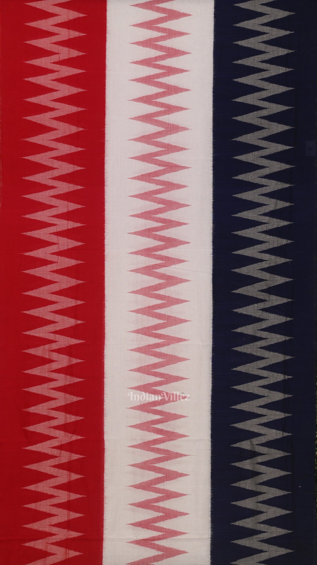 White Red  Blue Maniabandha Cotton Saree