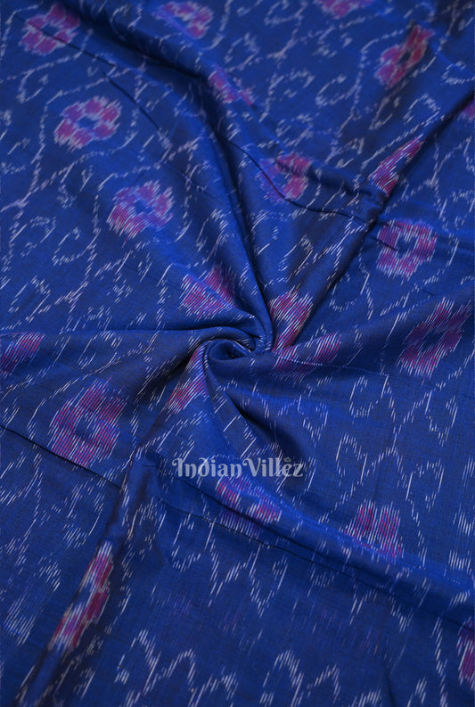 Royal Blue Flower Design Sambalpuri Odisha Ikat Cotton Fabric