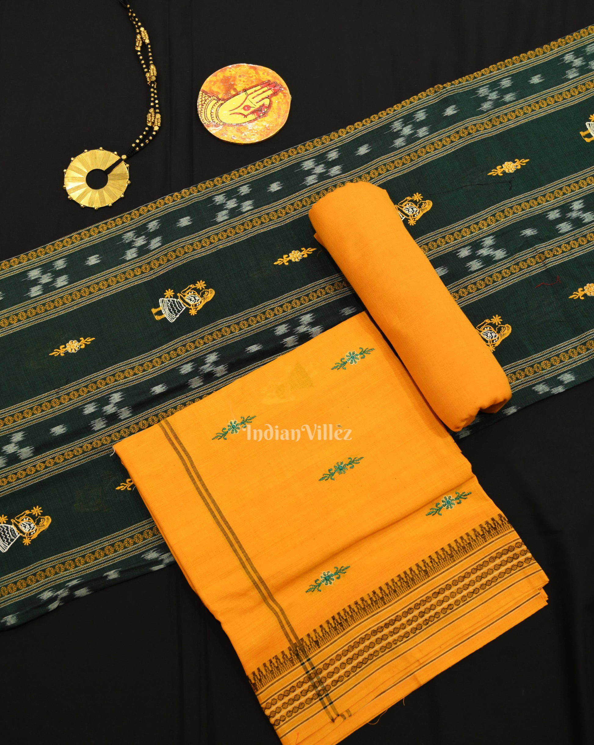 Green Yellow Doll Odisha Ikat Sambalpuri Cotton Dress set with Dupa