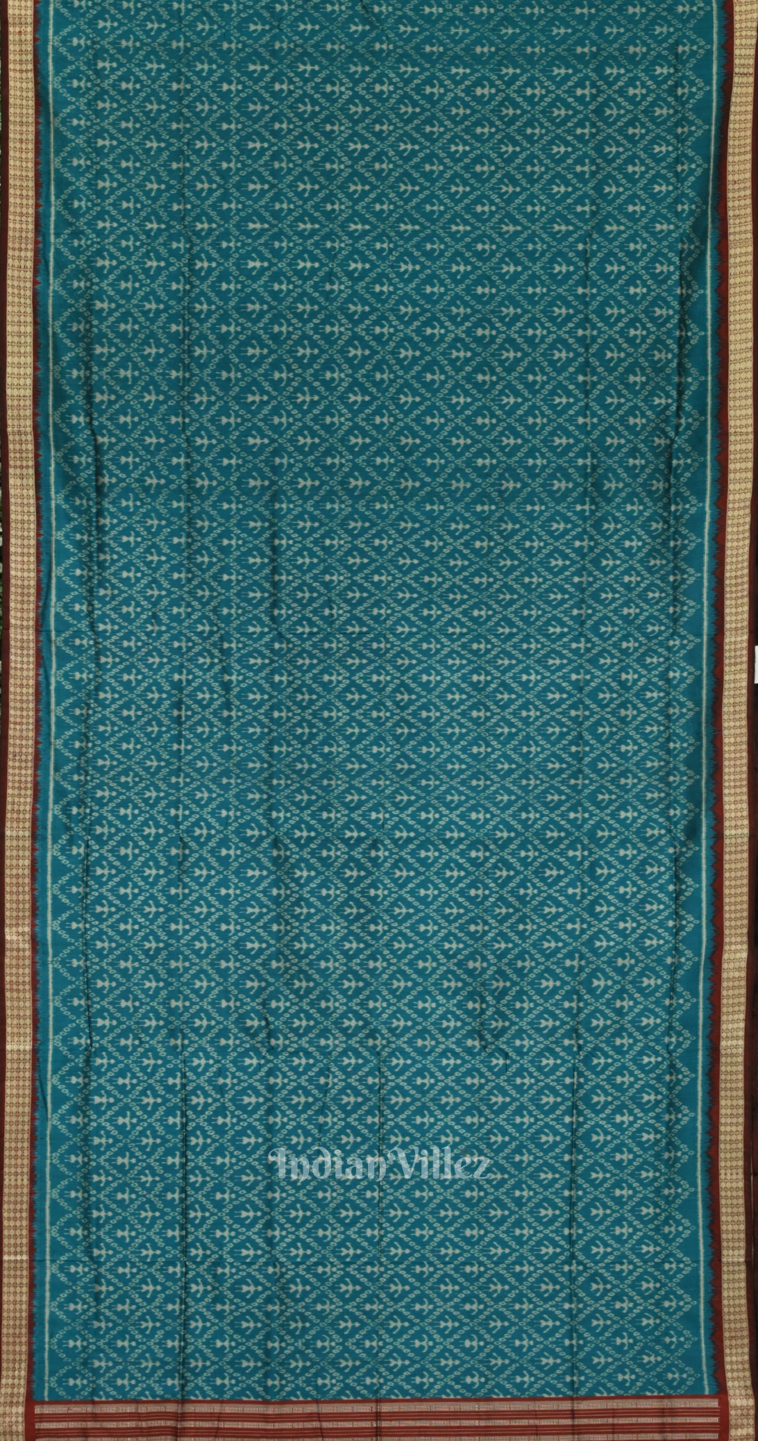 Aqua Blue Maroon Tribal Theme Odisha Ikat Sambalpuri Silk Saree 