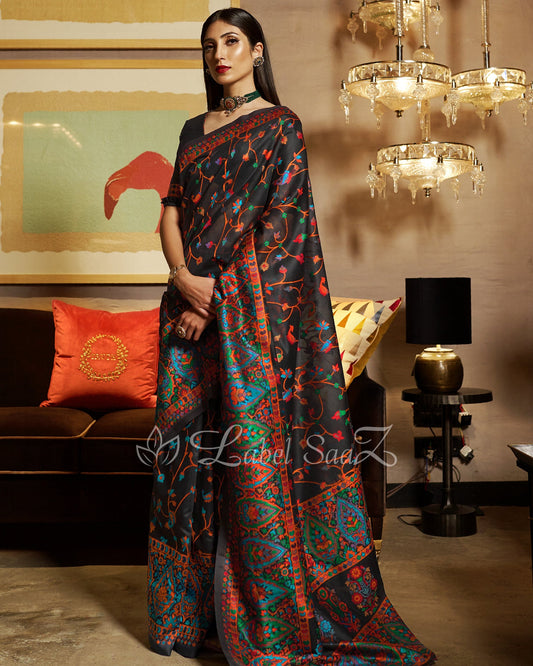 Black Kashmiri Modal Handloom Weaving Banarasi Silk Saree