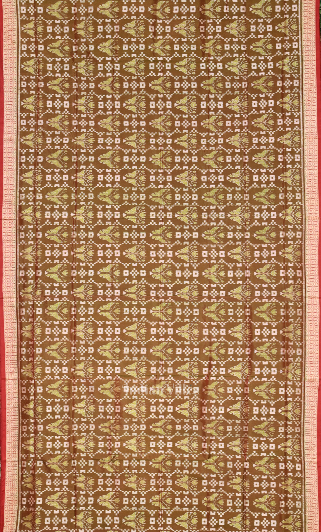 Brown Red Dual Tone Pasapali Odisha Ikat Sambalpuri Silk Saree 