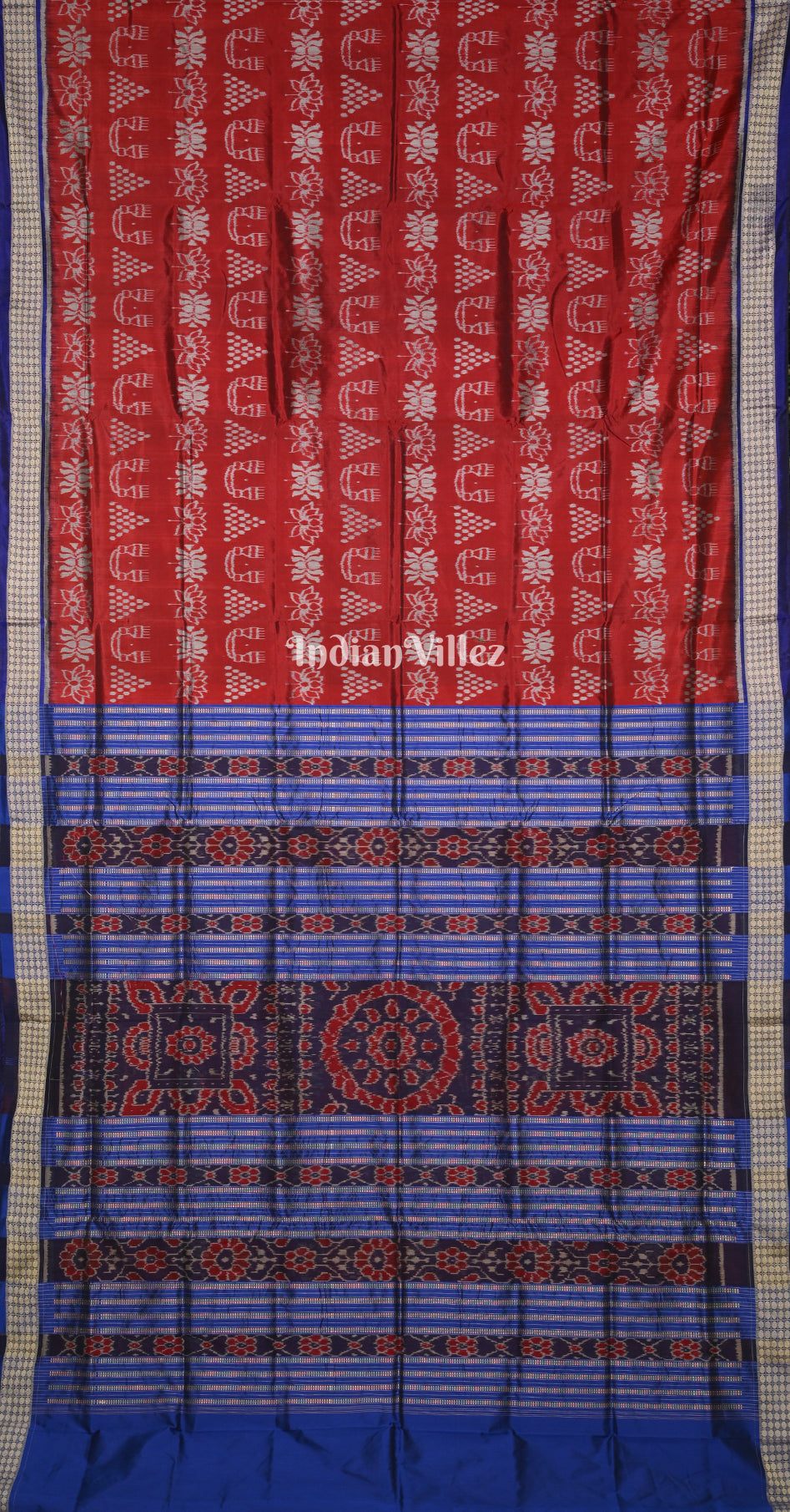 Maroon Blue Laxmi Jhoti Theme Odisha Ikat Sambalpuri Silk Saree