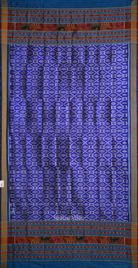 Blue Pasapali Odisha Ikat Pure Sambalpuri Silk Dupatta