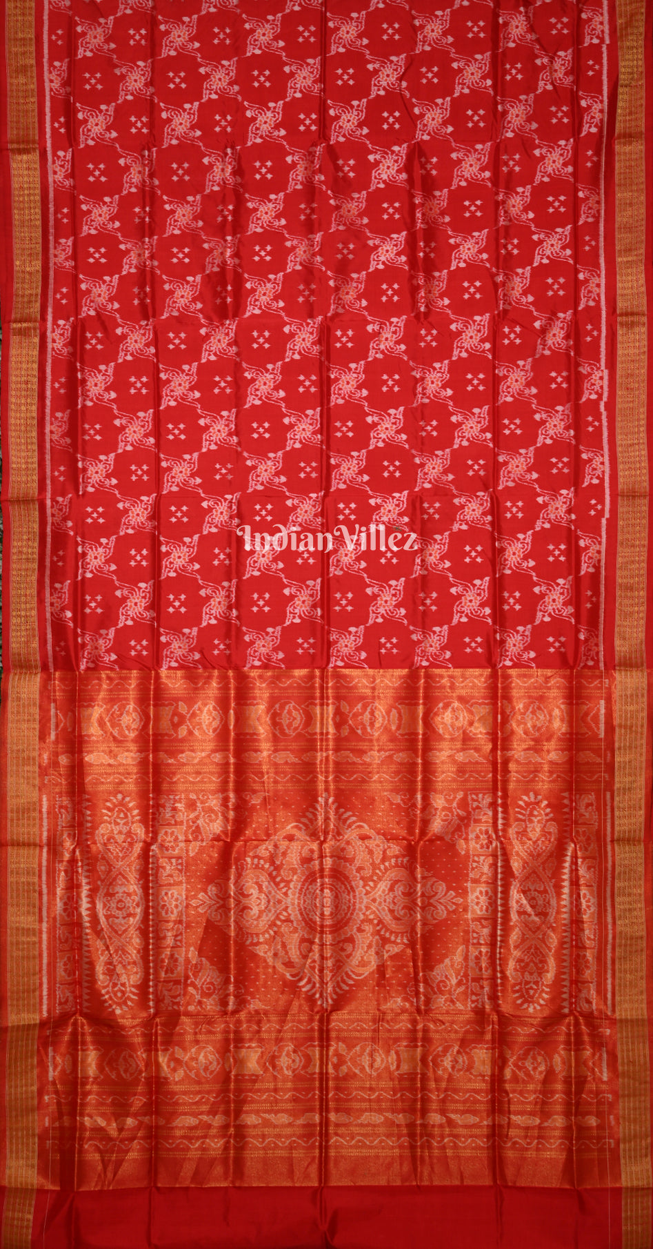 Exclusive Red Golden Floral Design Half Tissue Sambalpuri Silk Saree 