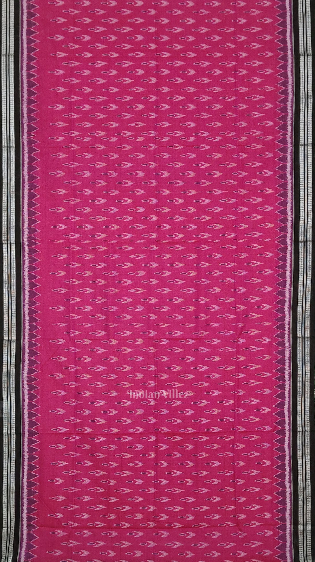Rani Pink Black Mayur Chandrika Maniabandha Cotton Saree