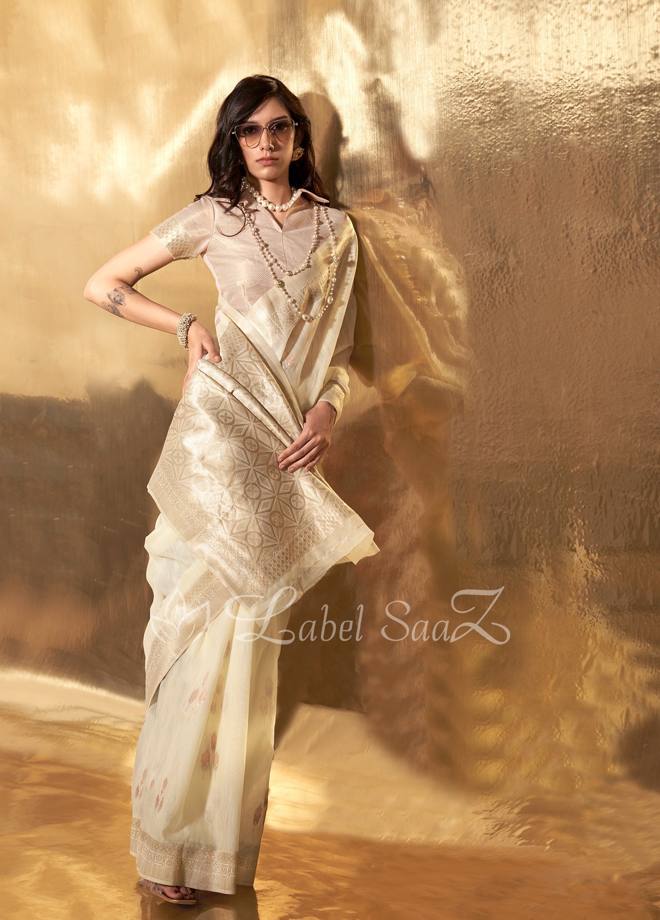 Beige Handwoven Linen Saree