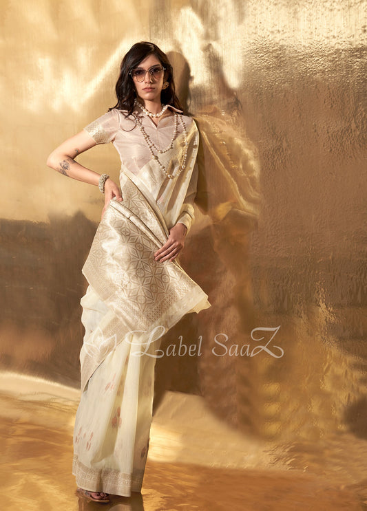 Beige Handwoven Linen Saree