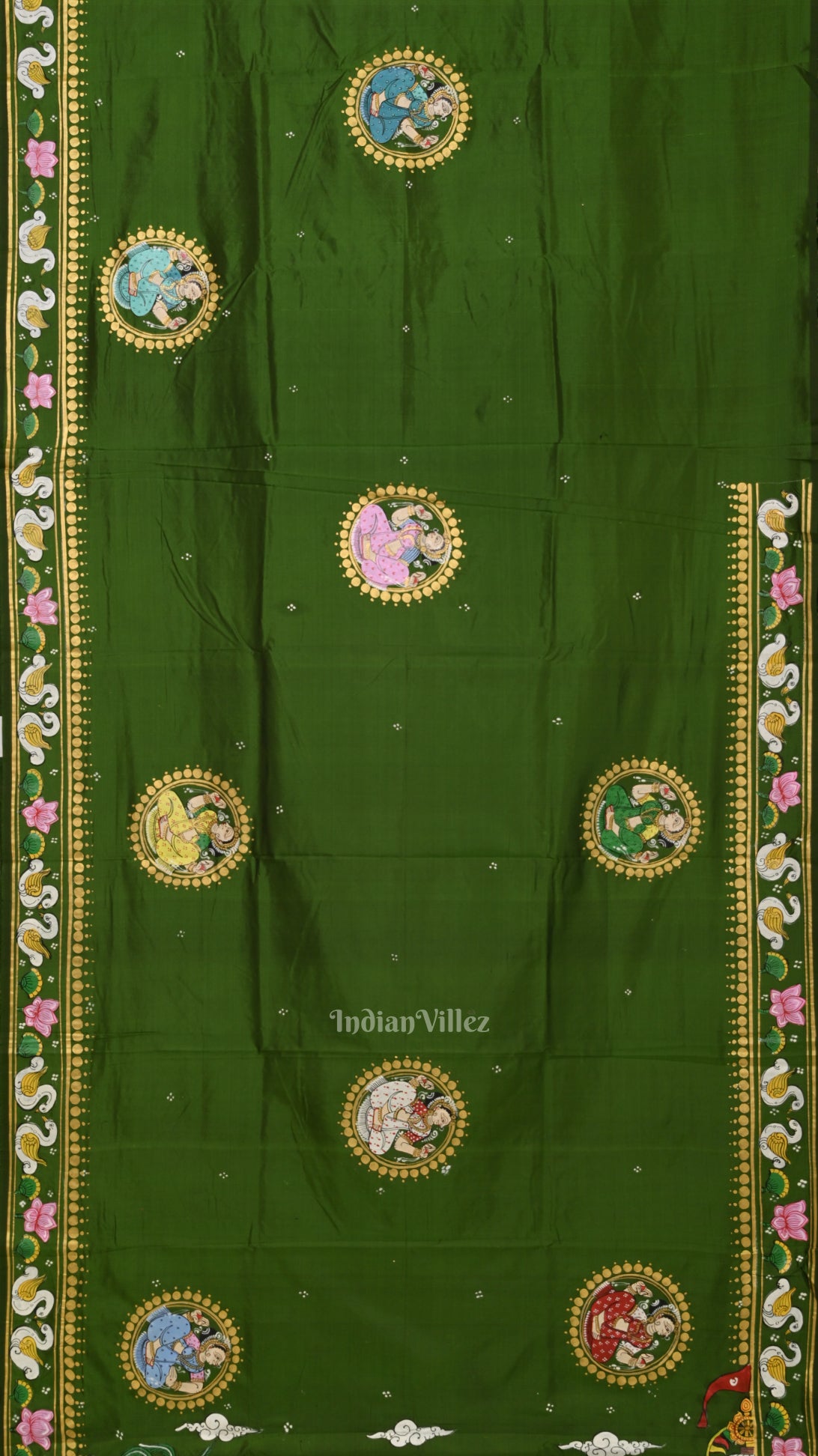 Mehendi Green Shree Jagannath Ratha Yatra Hand-Painted Pattachitra Saree