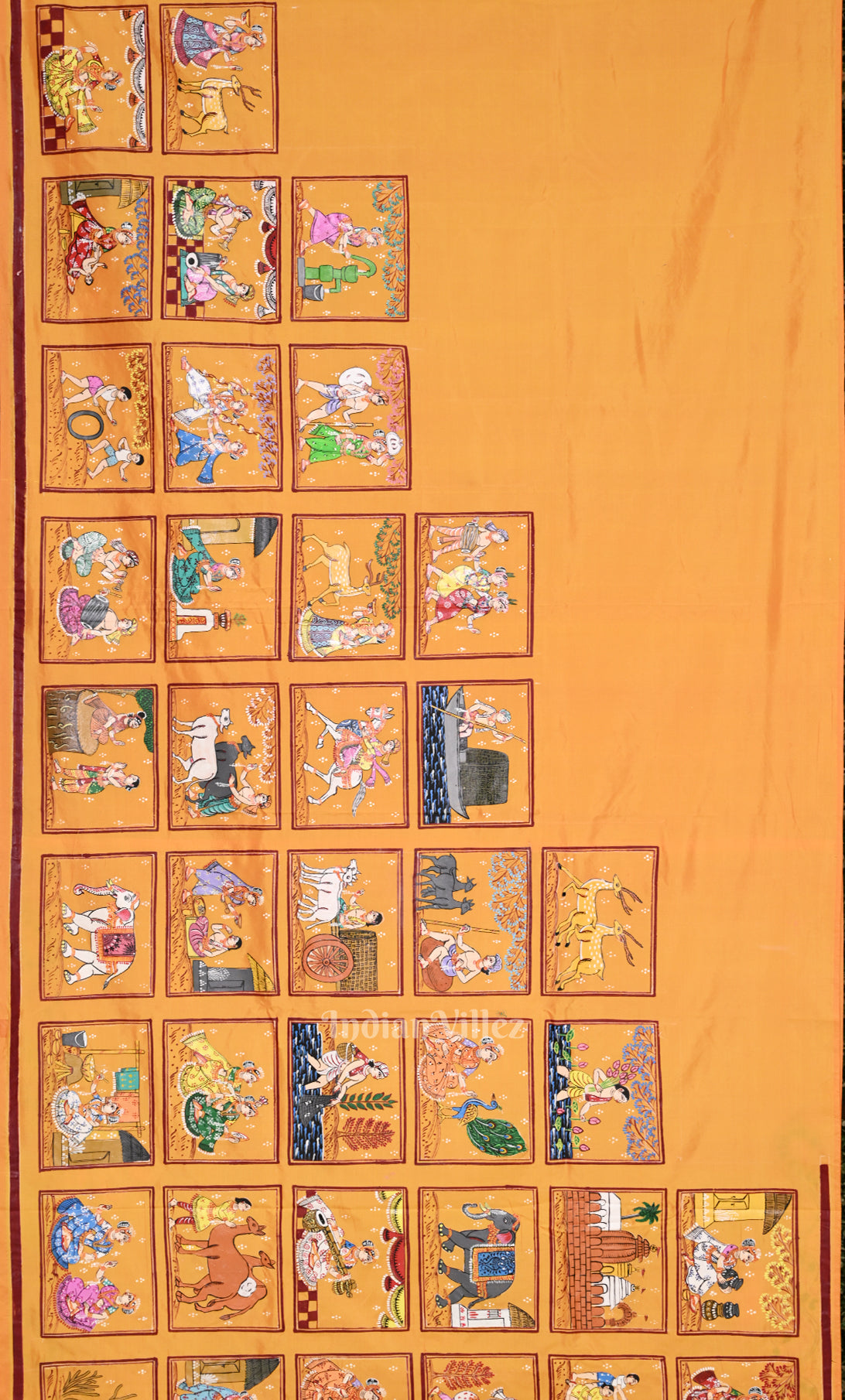 Blue Dual Tone Krishna Raas Hand- Painted Pattachitra Saree 